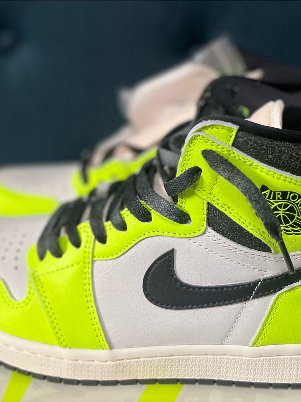 Jordan Men's High-Top Sneakers in Neon Green, White, and Black